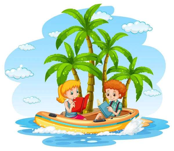 Isolated Cartoon Island Children Inflatable Boat Illustration — Stockvektor