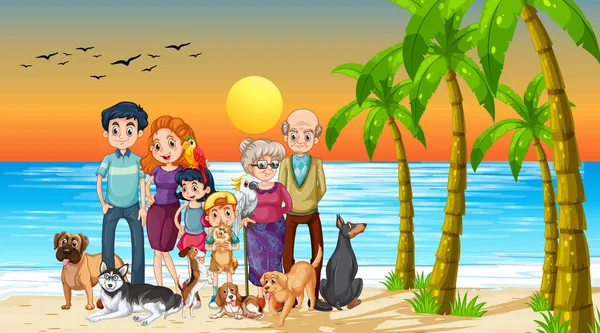 Família Feliz Ilustração Praia — Vetor de Stock