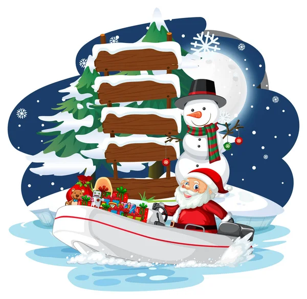 Snowy Night Elves Delivering Gifts Boat Illustration — Stock Vector