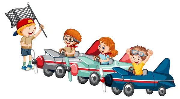 Jabonera Derby Con Los Niños Carreras Coches Ilustración — Archivo Imágenes Vectoriales