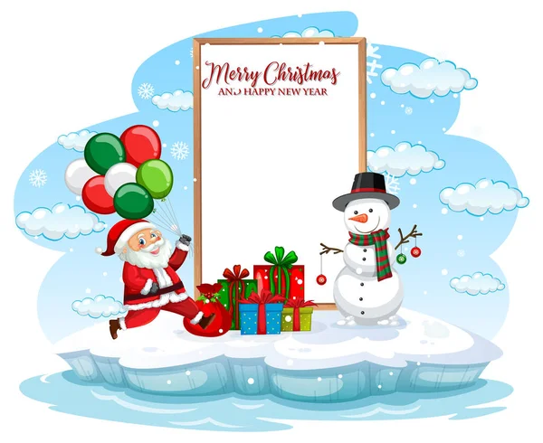 Empty Banner Santa Claus Snowman Illustration — Stock Vector