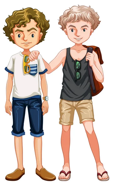 Zwei Teenager Jungen Cartoon Figur Auf Weißem Hintergrund Illustration — Stockvektor