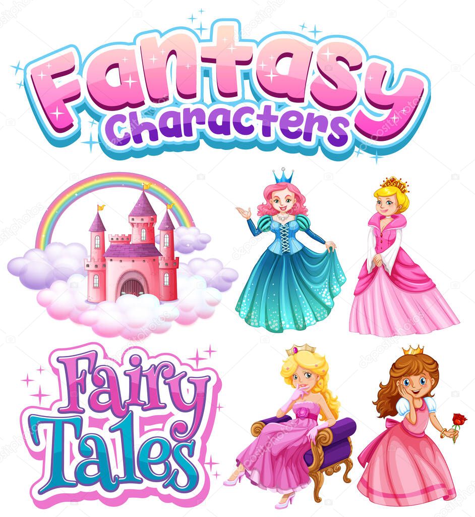 Set of fairy tales cartoon characters illustration