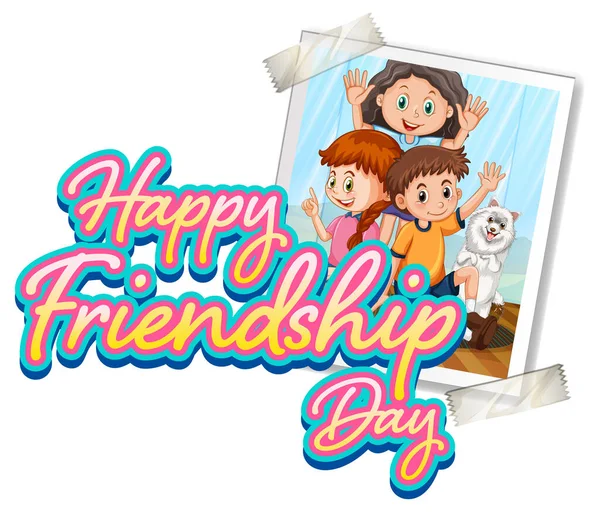 Szczęśliwy Dzień Przyjaźni Zdjęciem Dzieci Ilustracja — Wektor stockowy