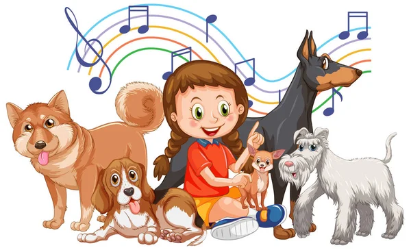 Uma Menina Com Seus Cães Bonitos Ilustração Estilo Cartoon — Vetor de Stock
