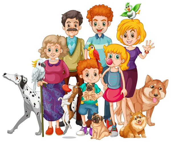 Grandes Membros Família Com Muitos Cães Ilustração —  Vetores de Stock