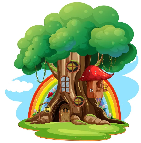 Geïsoleerde Fantasie Boomhut Witte Achtergrond Illustratie — Stockvector