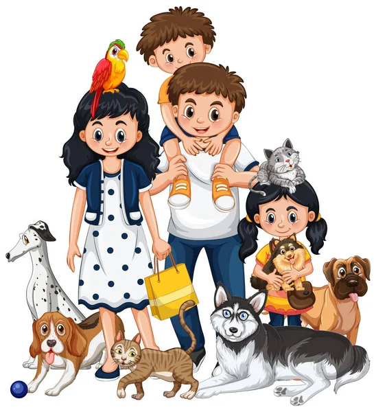 Membros Família Felizes Com Muitos Cães Ilustração —  Vetores de Stock