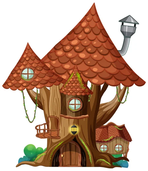 Fantasía Árbol Casa Dentro Árbol Tronco Ilustración — Vector de stock