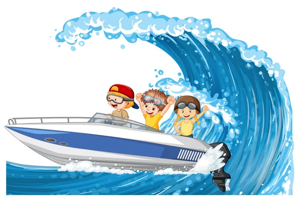 Arkadaşlarıyla Tekne Süren Bir Çocuk — Stok Vektör