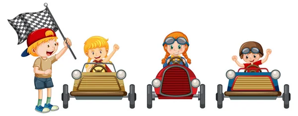 Soapbox Derby Avec Des Enfants Illustration Voiture Course — Image vectorielle