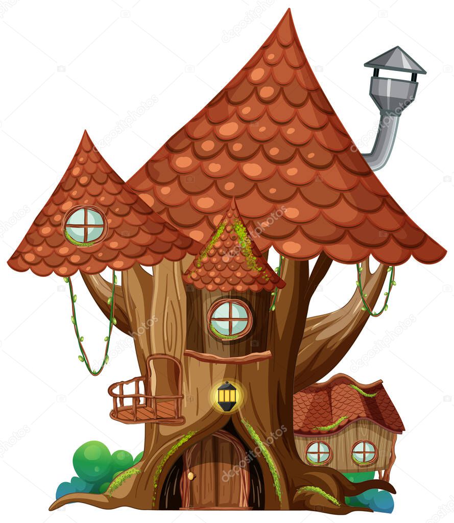 Fantasy tree house inside tree trunk illustration