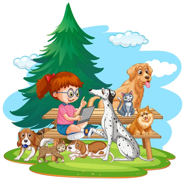 Kinderen Spelen Met Veel Honden Illustratie — Stockvector
