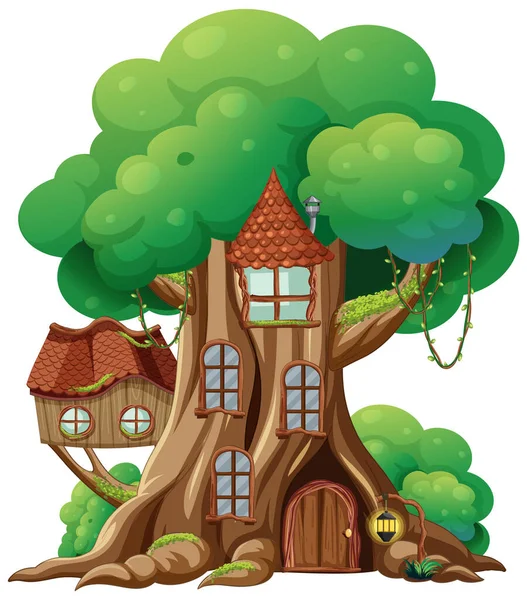 Izolowany Dom Drzewa Fantasy Białym Tle Ilustracji — Wektor stockowy