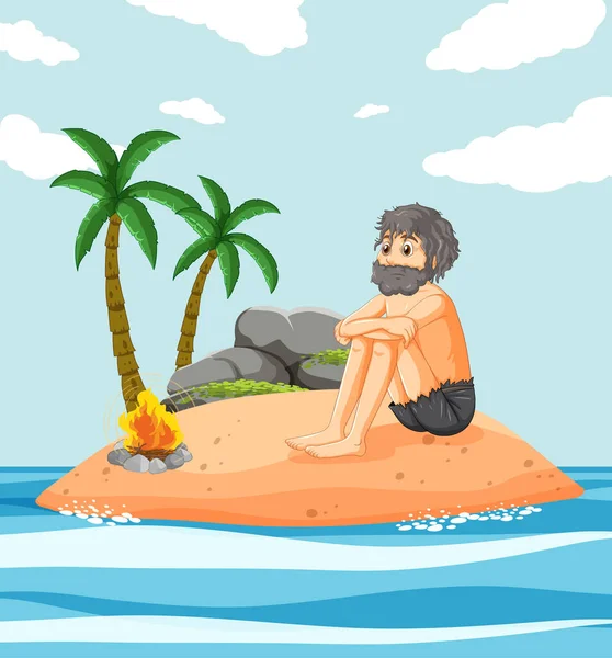 Homme Sur Une Île Déserte Illustration Isolée — Image vectorielle
