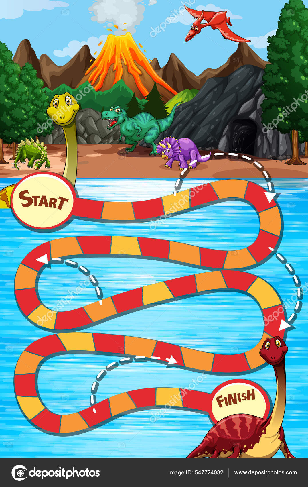 Serpente Escada Modelo Jogo Ilustração Tema Dinossauro imagem vetorial de  interactimages© 547724032