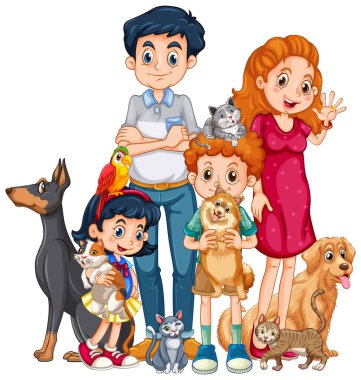 Bir sürü köpeği olan mutlu bir aile
