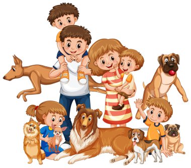 Bir sürü köpeği olan mutlu bir aile
