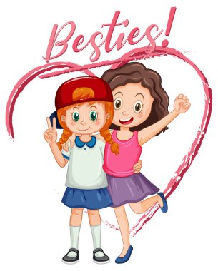 En iyi arkadaş kız karikatür karakteri, en iyi arkadaş çizimi.
