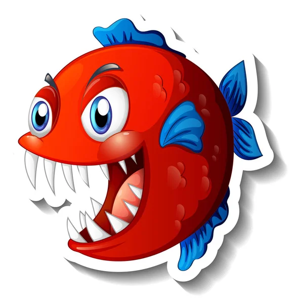 Разгневанная Рыбная Наклейка Пиранью — стоковый вектор