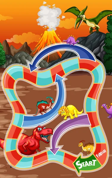 Φίδι Και Σκάλες Πρότυπο Παιχνίδι Στην Απεικόνιση Θέμα Δεινοσαύρου — Διανυσματικό Αρχείο