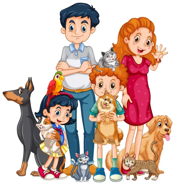 Família Feliz Com Muitos Cães Ilustração —  Vetores de Stock