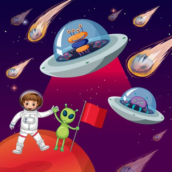 Astronaut Space Alien Ufo Illustration — Stock Vector