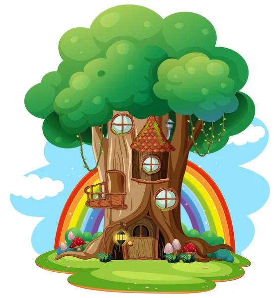 Casa Árbol Fantasía Aislada Sobre Fondo Blanco Ilustración — Vector de stock