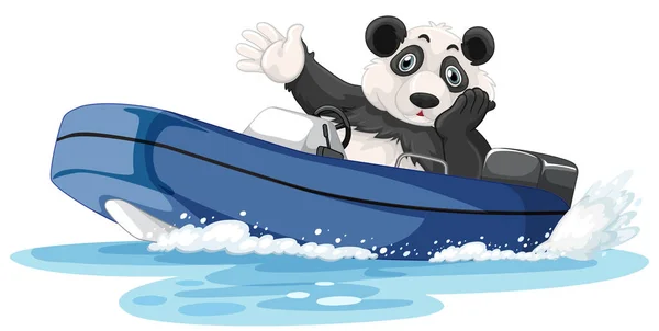 Panda Sur Bateau Moteur Illustration Style Dessin Animé — Image vectorielle