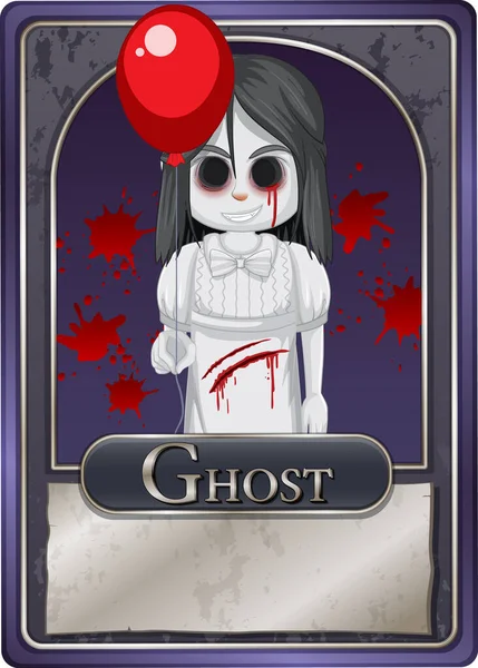 Ghost Girl Charakter Spiel Karte Vorlage Illustration — Stockvektor