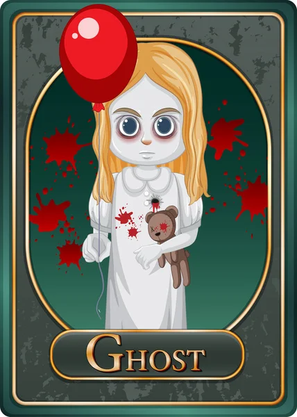 Ghost Girl Charakter Spiel Karte Vorlage Illustration — Stockvektor