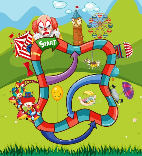 Snake Ladders Spel Template Circus Thema Illustratie — Stockvector