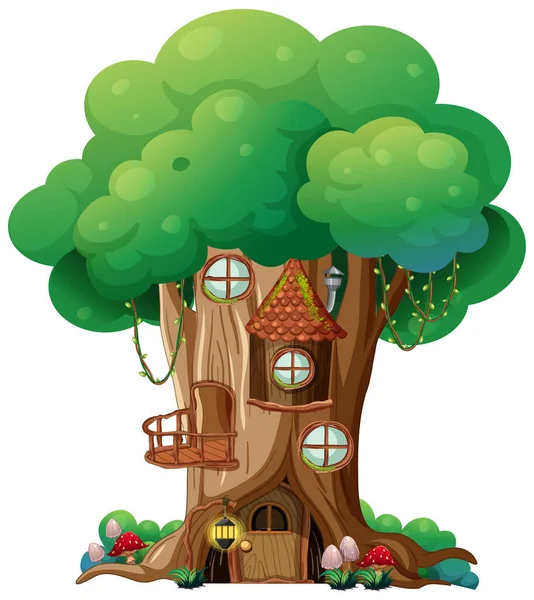 Casa Árbol Fantasía Aislada Sobre Fondo Blanco Ilustración — Vector de stock