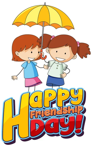 Happy Friendship Day Two Girls Doodle Characters Illustration — Stock Vector