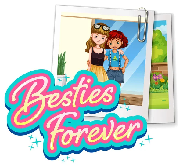 Besties Forever Logo Con Una Foto Adolescenti Illustrazione — Vettoriale Stock