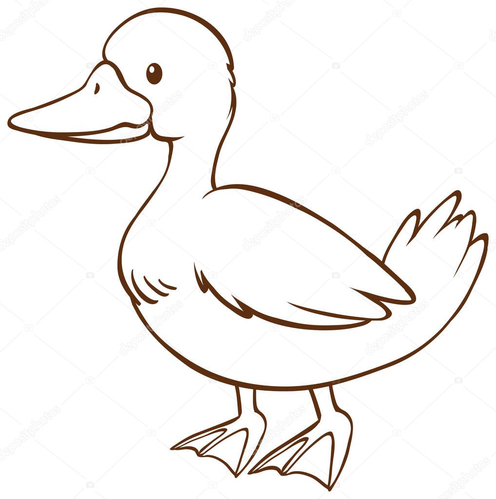 Duck in doodle simple style on white background illustration
