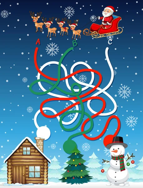 Maze Game Template Christmas Theme Illustration — Stock Vector