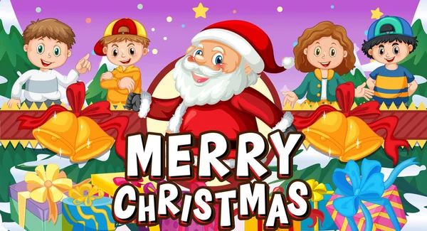 Merry Christmas Banner Ontwerp Met Kerstman Cartoon Karakter Illustratie — Stockvector