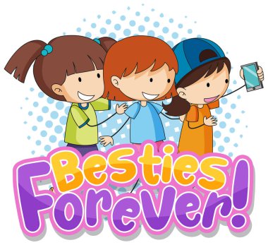 Besties sonsuza kadar çocuk resimli tipografi logosu