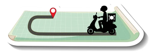 Una Plantilla Pegatina Con Repartidor Scooter Mapa Ilustración — Vector de stock