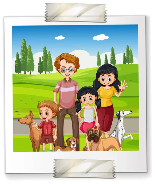 Fotografie Šťastné Rodiny Kresleném Stylu Ilustrace — Stockový vektor