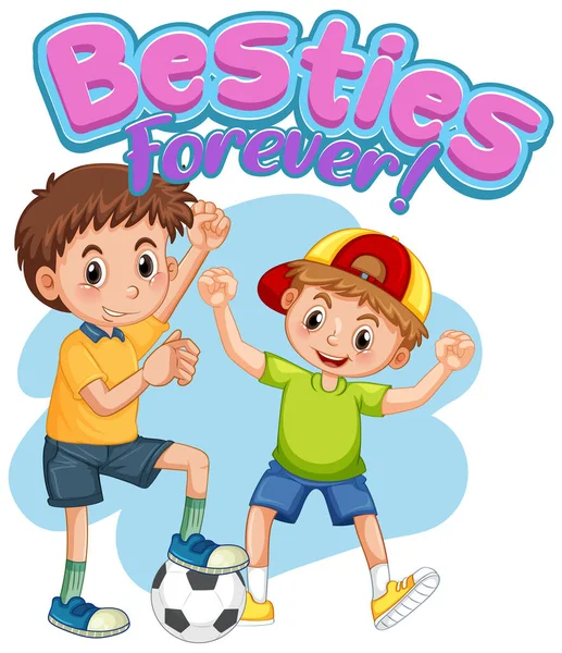 Besties Forever Logo Mit Zwei Jungen Die Fußball Spielen Illustration — Stockvektor