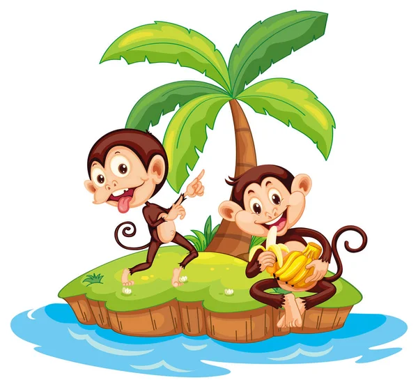 Monos Dibujos Animados Isla Aislada Ilustración — Vector de stock