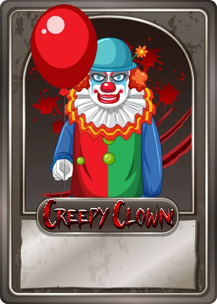 Creepy Clown Character Game Card Template Illustration — Stock Vector