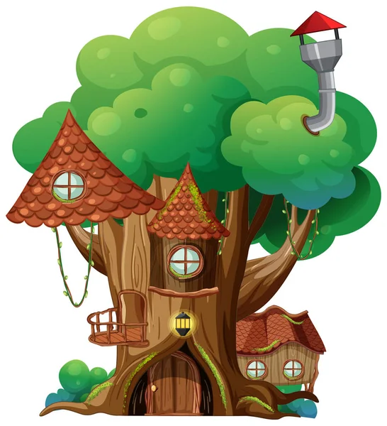 Fantasy Albero Casa Dentro Albero Tronco Illustrazione — Vettoriale Stock