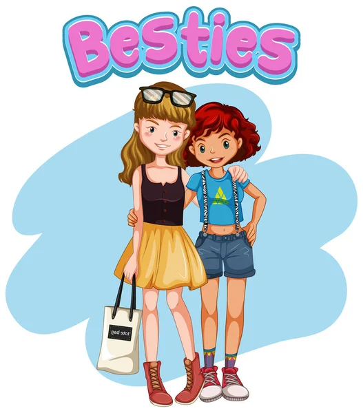 Besties Εφηβικά Κορίτσια Εικονογράφηση Χαρακτήρες Κινουμένων Σχεδίων — Διανυσματικό Αρχείο