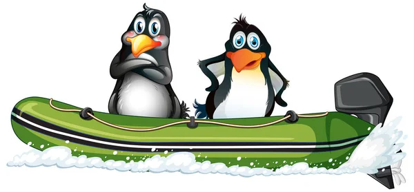 Penguins Speed Boat Cartoon Style Illustration — Stock Vector