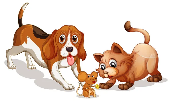 Beagle Chien Chat Dessin Animé Sur Fond Blanc Illustration — Image vectorielle