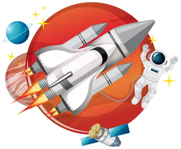 Rocketship Egy Űrhajós Fehér Háttér Illusztráció — Stock Vector