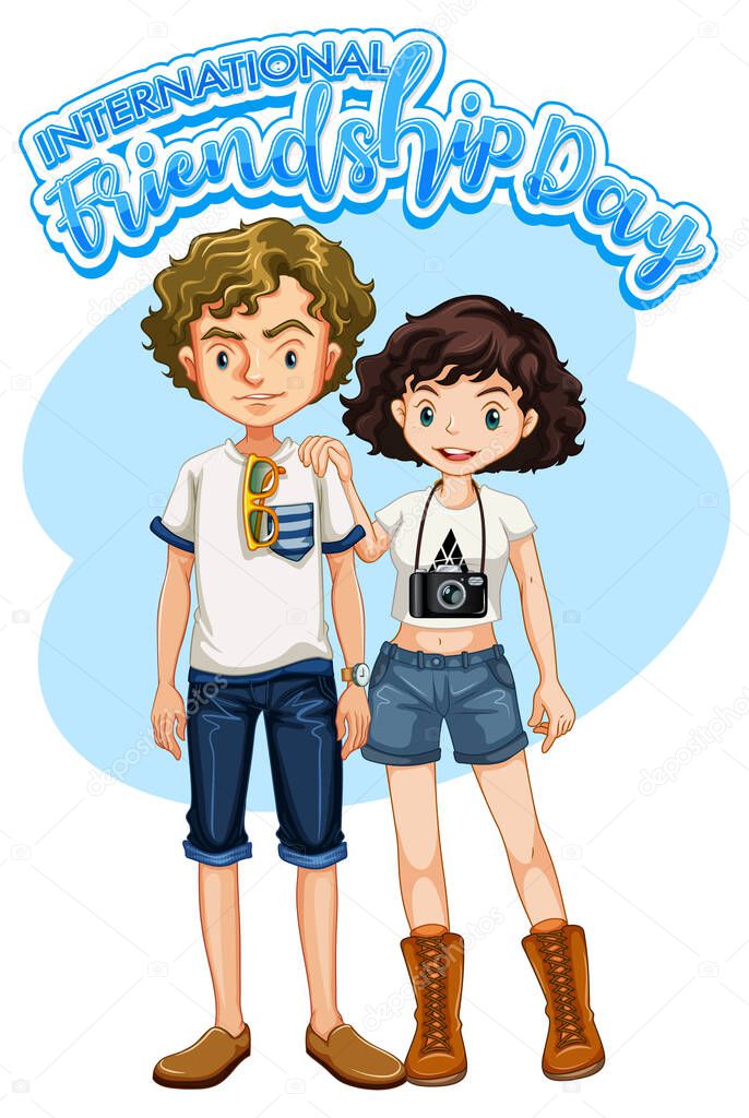 International Friendship Day logo banner with two teenagers illustration